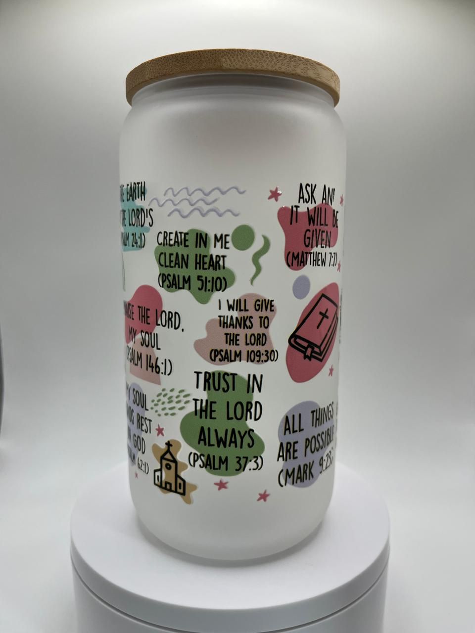 16 oz Glass Cup – Scripture Affirmations ✝️