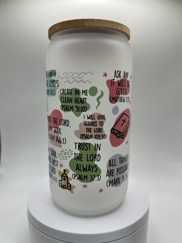 16 oz Glass Cup – Scripture Affirmations ✝️