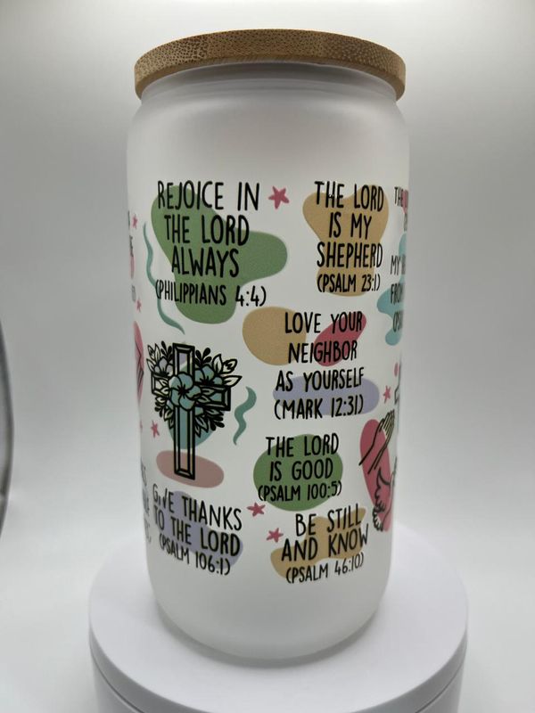 16 oz Glass Cup – Scripture Affirmations ✝️