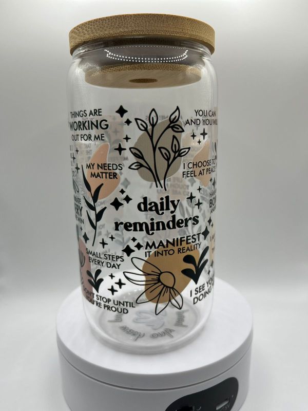 ​16 oz Glass Cup – Daily Affirmations 🌞✨