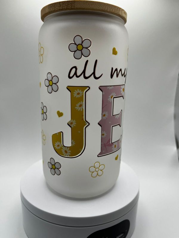 16 oz Glass Cup – All My Hope Is in Jesus ✝️💧