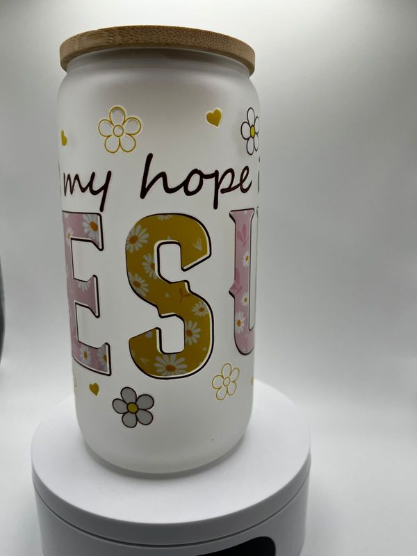 16 oz Glass Cup – All My Hope Is in Jesus ✝️💧