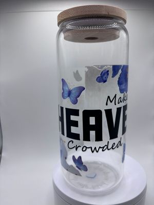 20 oz Glass Cup – Make Heaven Crowded 🤍☁️