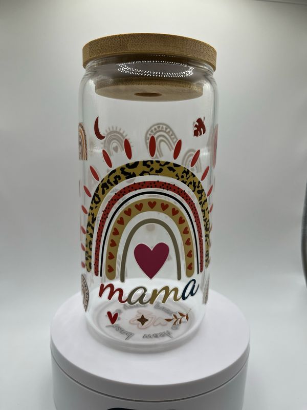 16 oz Glass Cup – Mama 💕🌸