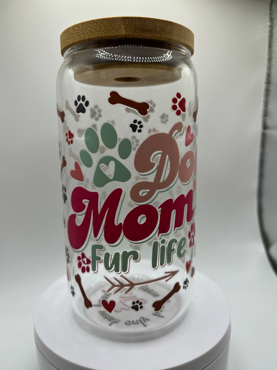 16 oz Glass Cup – Dog Mom 🐾❤️