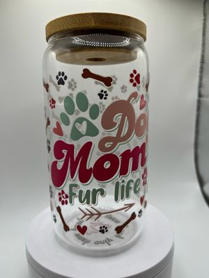 16 oz Glass Cup – Dog Mom 🐾❤️