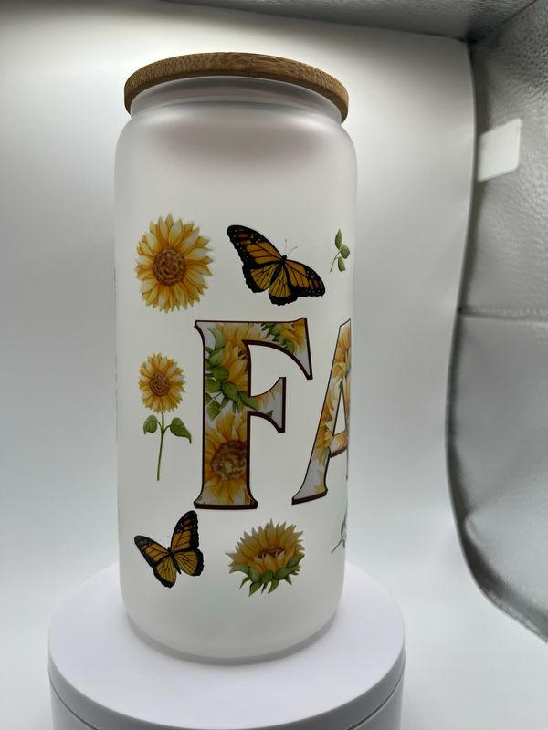 20 oz Glass Cup – Faith ✝️💫