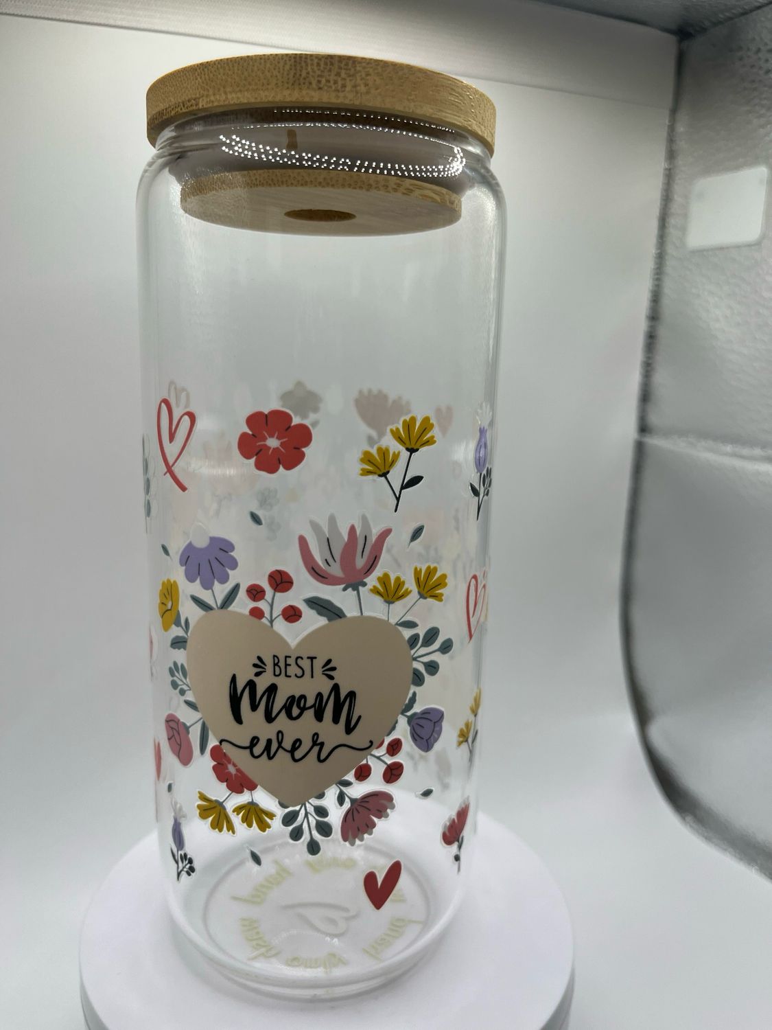 20 oz Glass Cup – Best Mom 🌸🏆