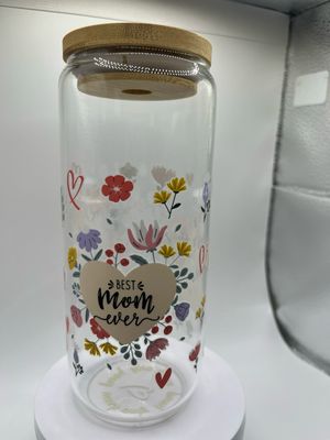 20 oz Glass Cup – Best Mom 🌸🏆