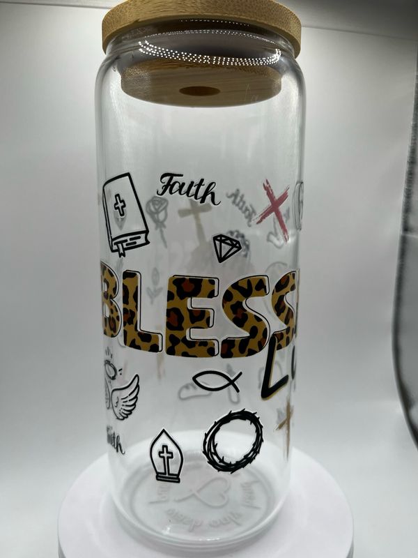 20 oz Glass Cup – Blessed Life ✨🌸