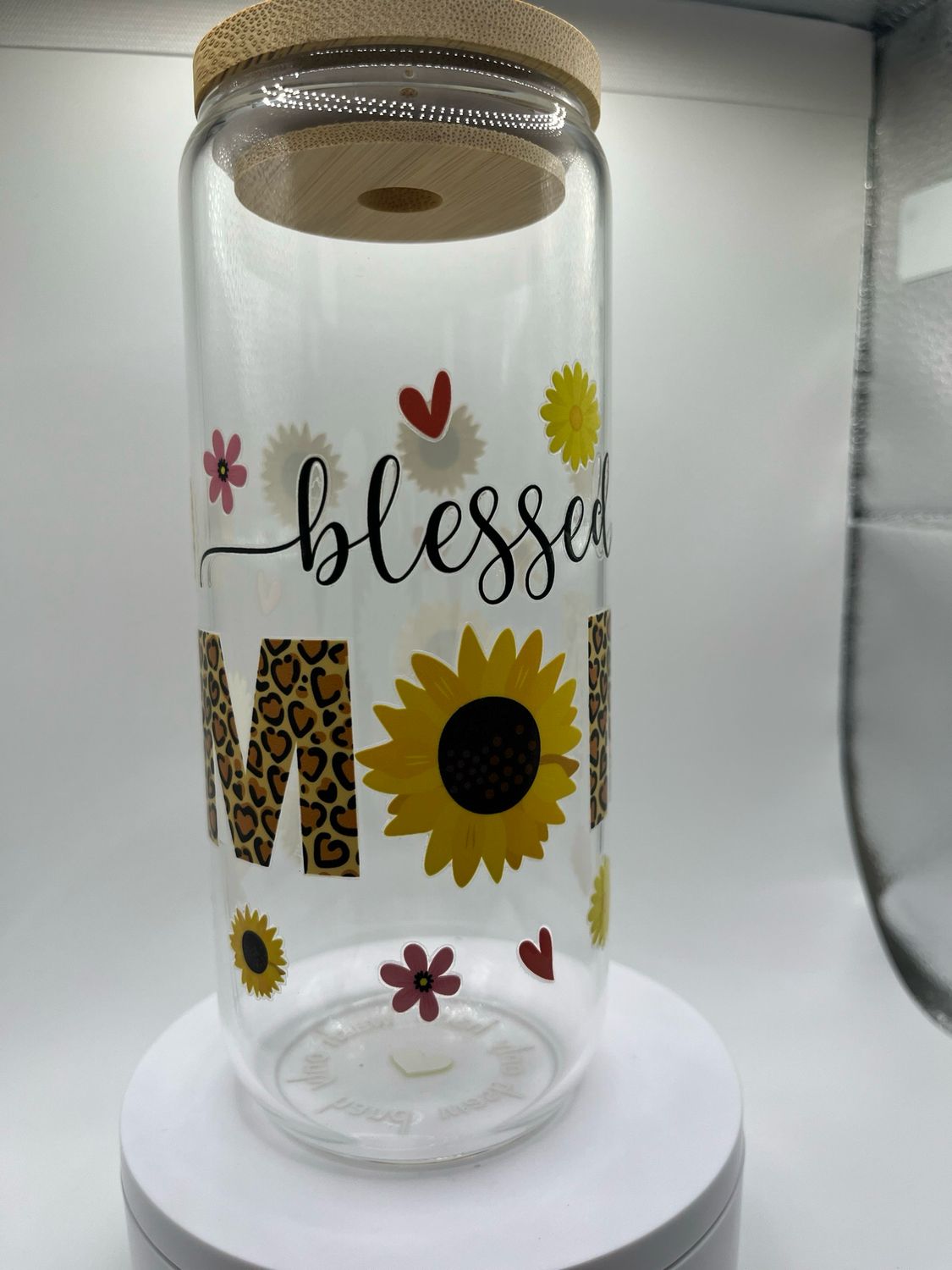 20 oz Glass Cup – Blessed Mom 💖🙏