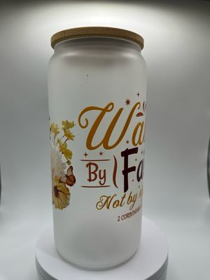 20 oz Glass Cup – Walk by Faith ✨👣