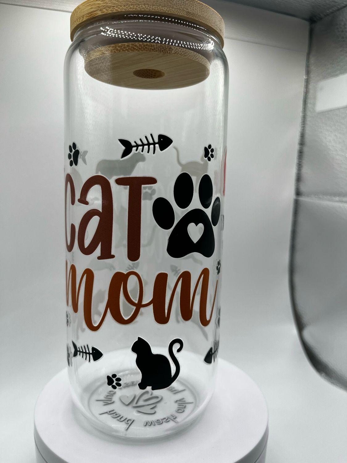 20 oz Glass Cup – Cat Mom 🐱💖