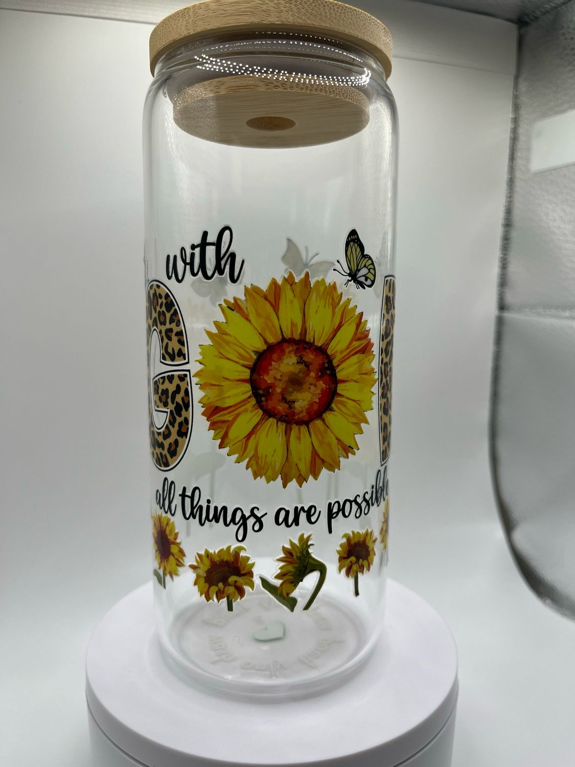 20 oz Glass Cup – With God All Things Are Possible ✨🙌
