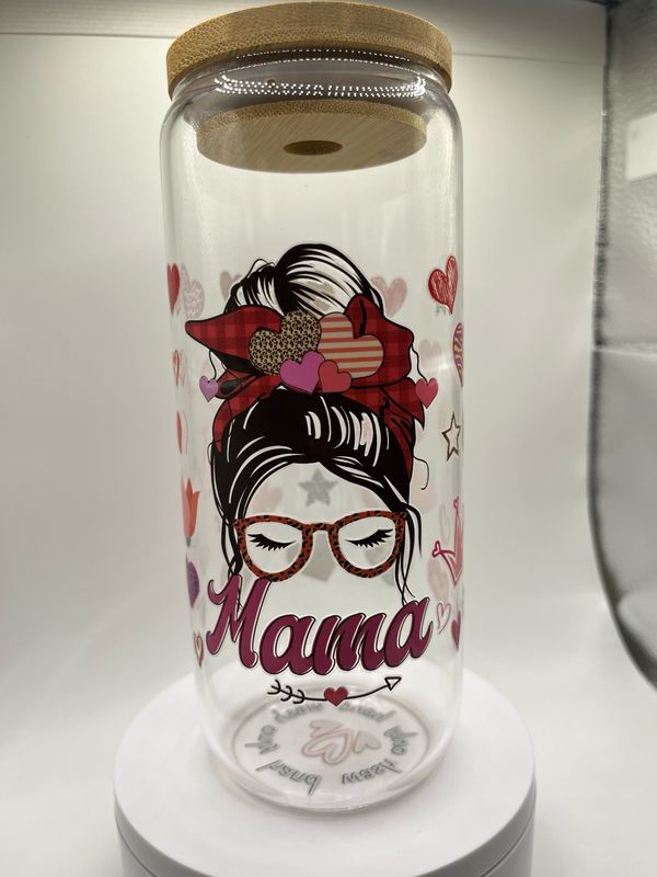 20 oz Glass Cup – Mama 💕🌿