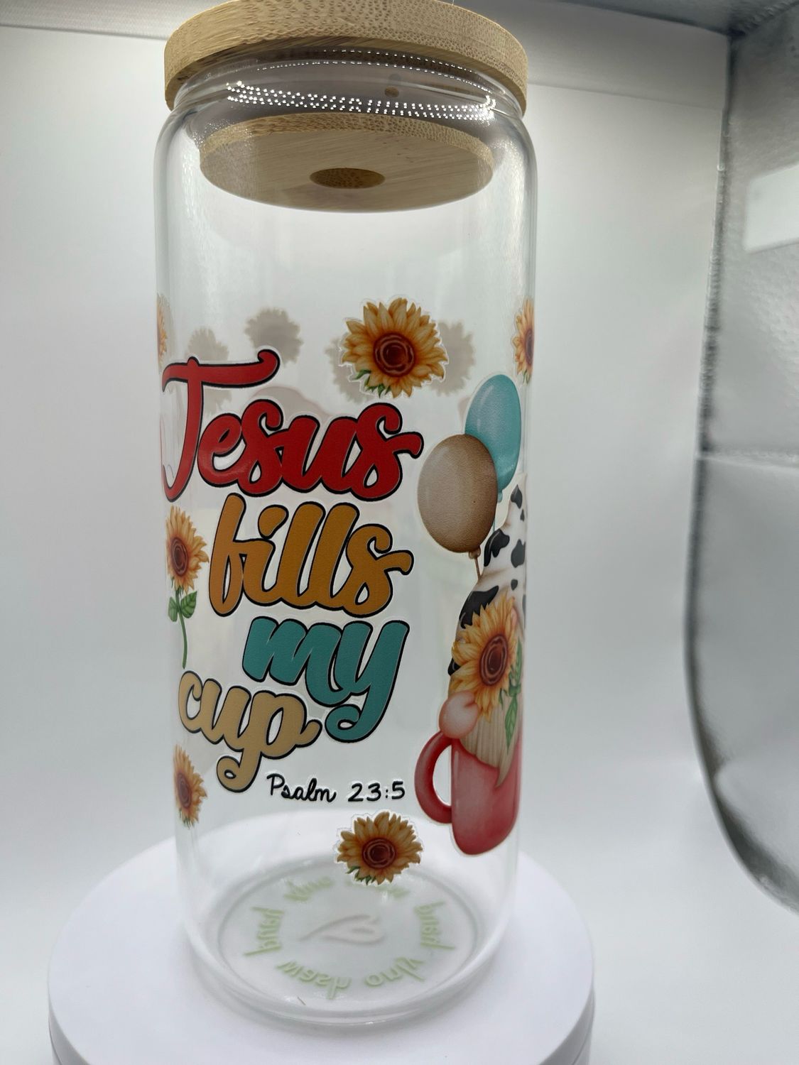 20 oz Glass Cup – Jesus Fills My Cup ✝️☕
