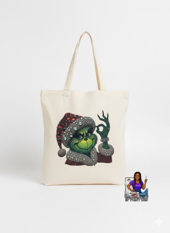 ✨ Sparkling Grinch "OK" Hand Sign Tote