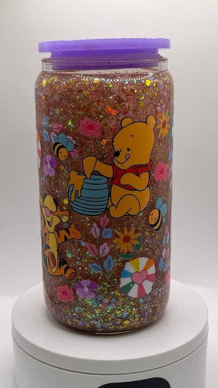 🍯 Bear &amp; Honey Glitter Snow Globe Glass Cup ✨