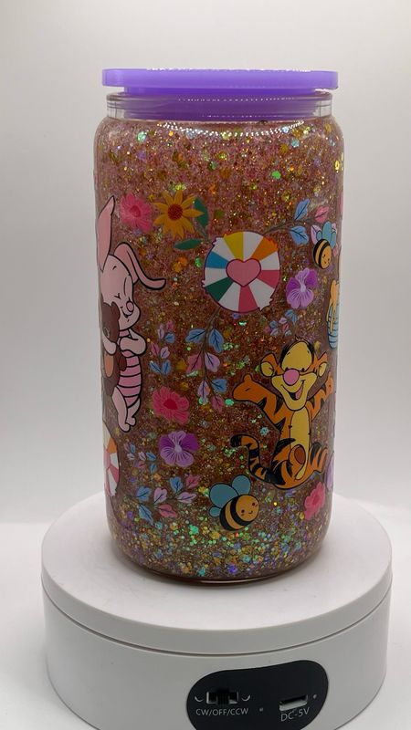 🍯 Bear &amp; Honey Glitter Snow Globe Glass Cup ✨