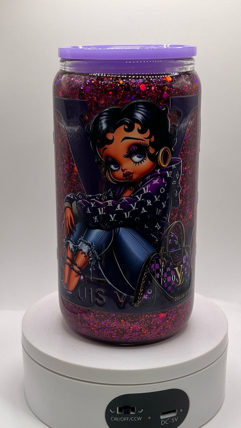 💜 Betty Boop Glitter Snow Globe Glass Cup ✨