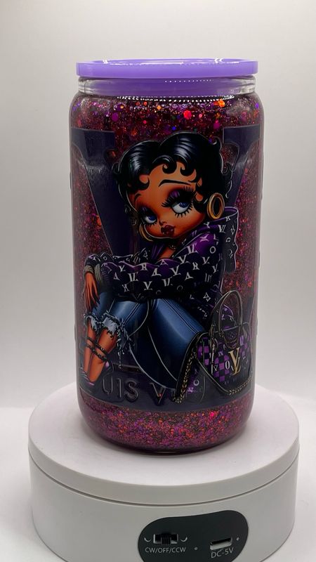 💜 Betty Boop Glitter Snow Globe Glass Cup ✨