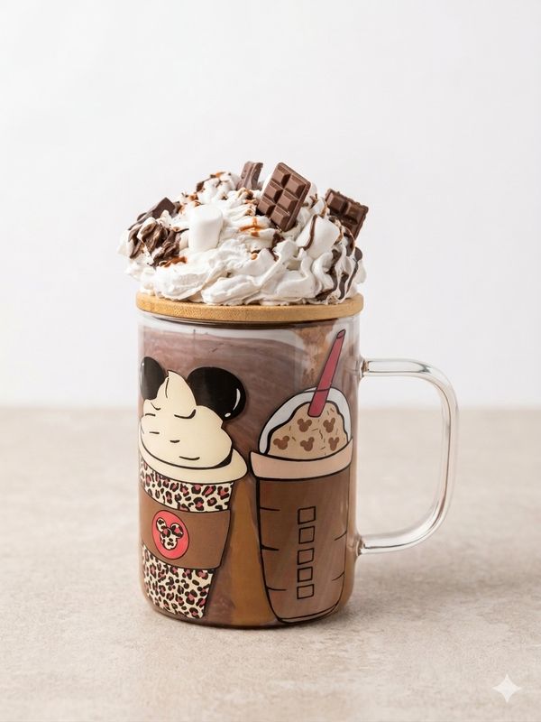 🍫☕ Chocolate Minnie Snow Globe Glass Mug – 17 oz ☕🍫