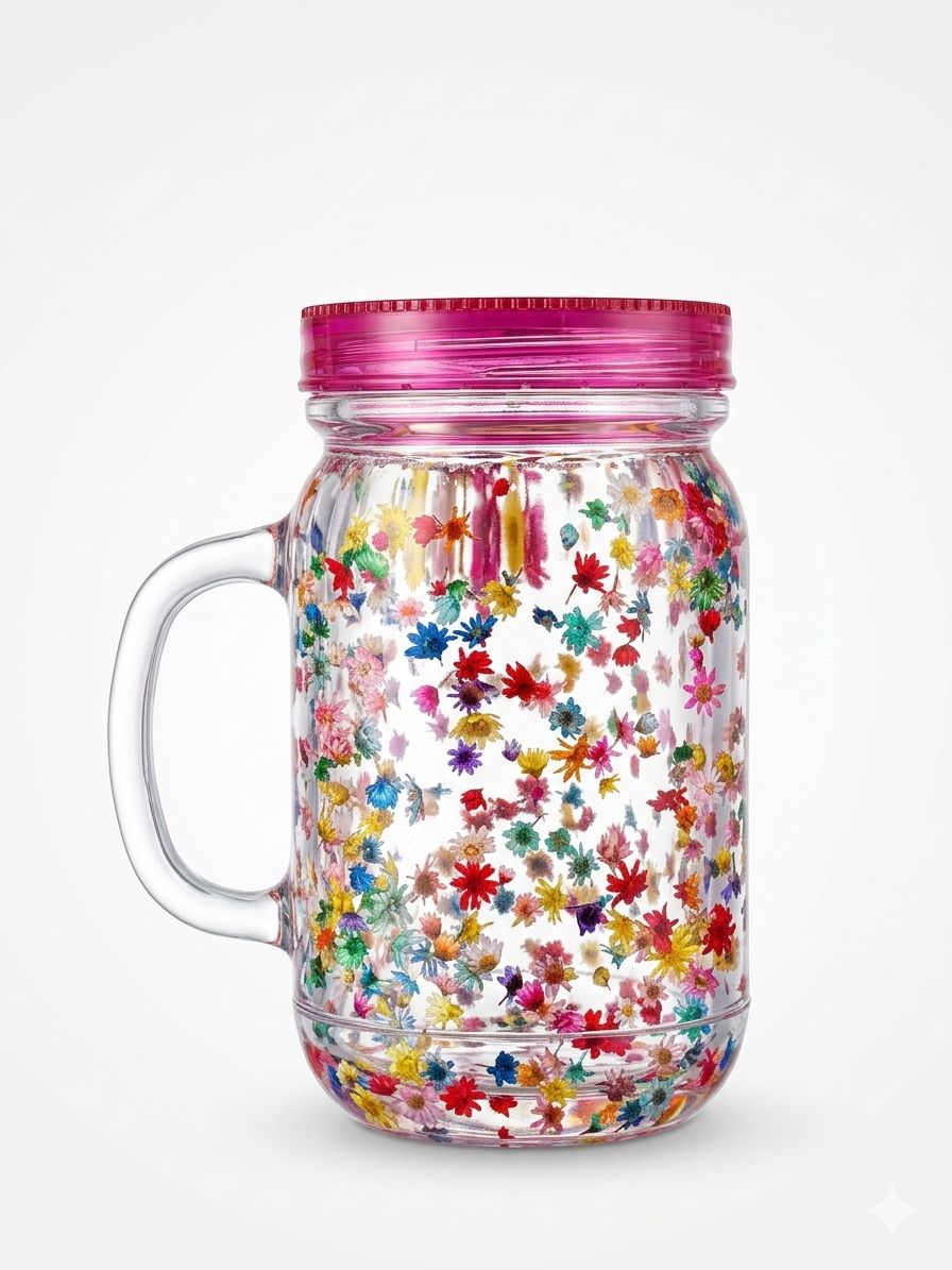 Spring Bloom Snow Globe Mason Jar 🌸🌼 – 20 oz Acrylic Cup