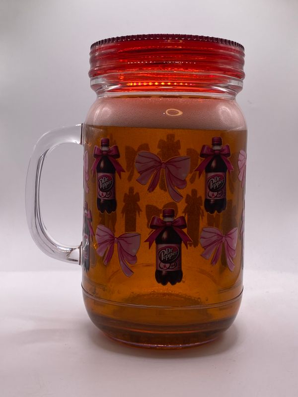 🥤 20oz Soda-Inspired Acrylic Mason Jar Tumbler – Dr Pepper Bow Edition 🎀