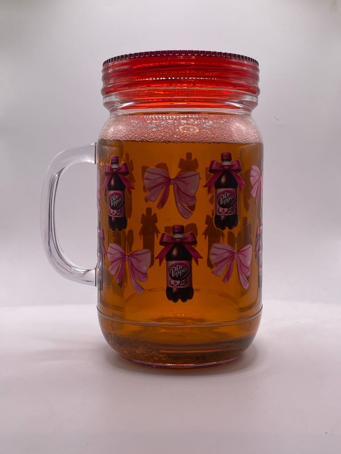 🥤 20oz Soda-Inspired Acrylic Mason Jar Tumbler – Dr Pepper Bow Edition 🎀