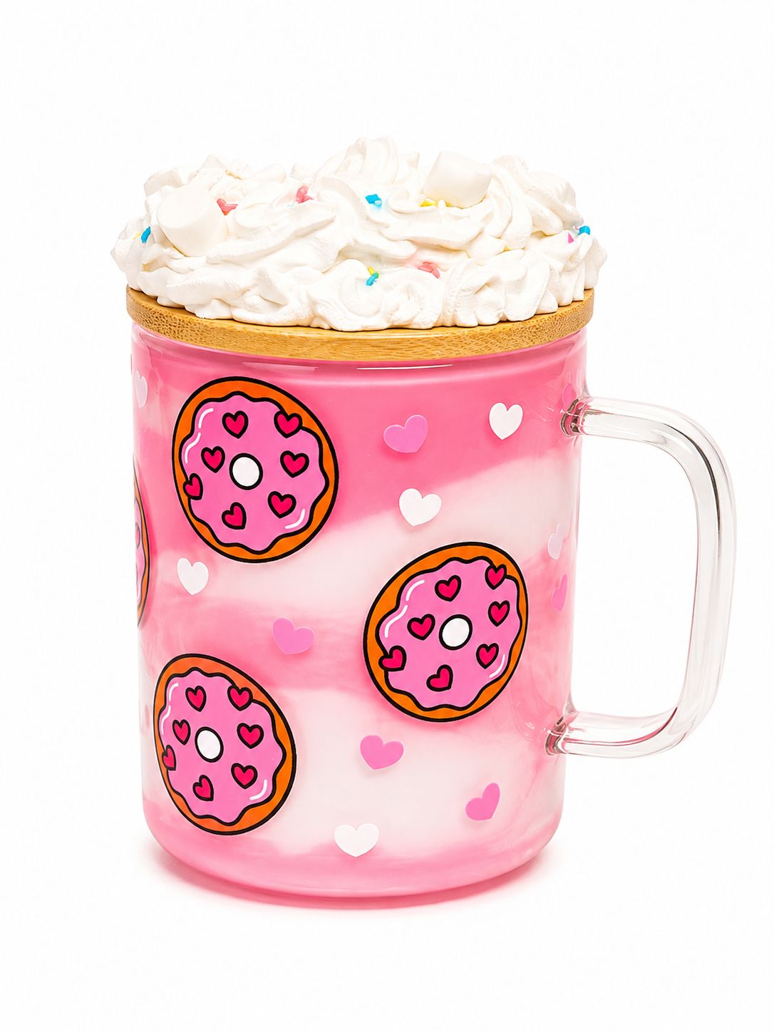 🍩 Pink Donut Snow Globe Glass Cup 💕