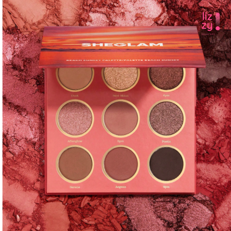 SHEGLAM Paleta De Sombras Beach Sunset De 9 Colores, Brillo Mate, Brillo MetáLico, PigmentacióN Uniforme, Suave, FáCil De Mezclar