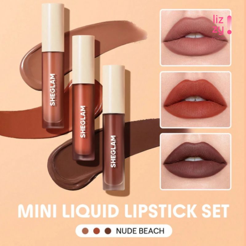 SHEGLAM Conjunto de Mini Labiales liquidos Mate Allure de 3 piezas Nude Beach