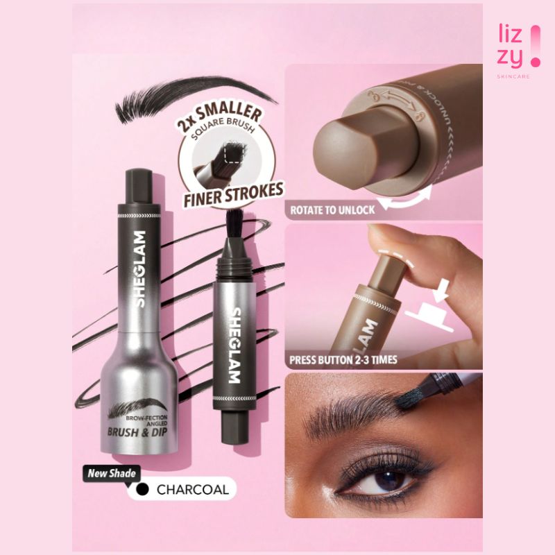 SHEGLAM Pincel Angulado y Dip-Carbon para Cejas Charcoal