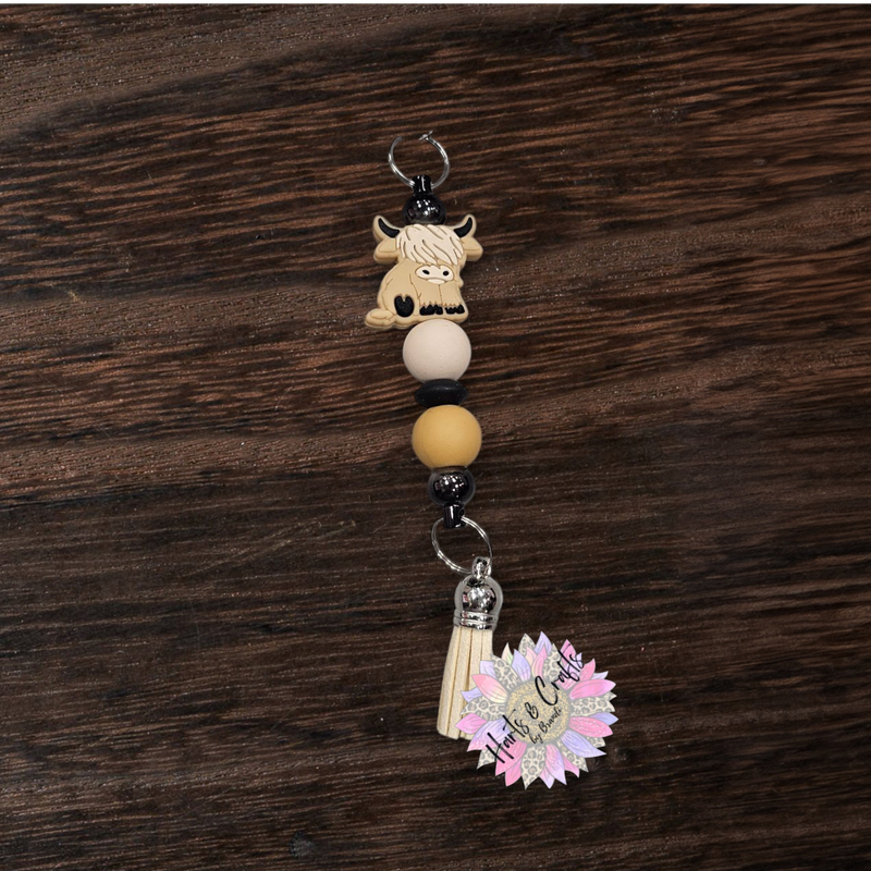 Highland Cow Silicone Beaded Keychain
