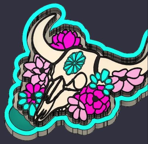 Western Bull Skull with Concho and Flowers Mold