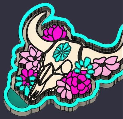 Western Bull Skull with Concho and Flowers Mold