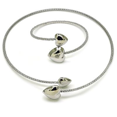 Silver heart tennis necklace set