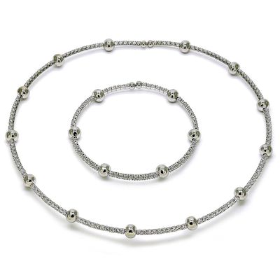 Silver tennis pearl necklace set