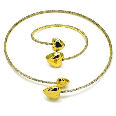 Gold heart tennis necklace set