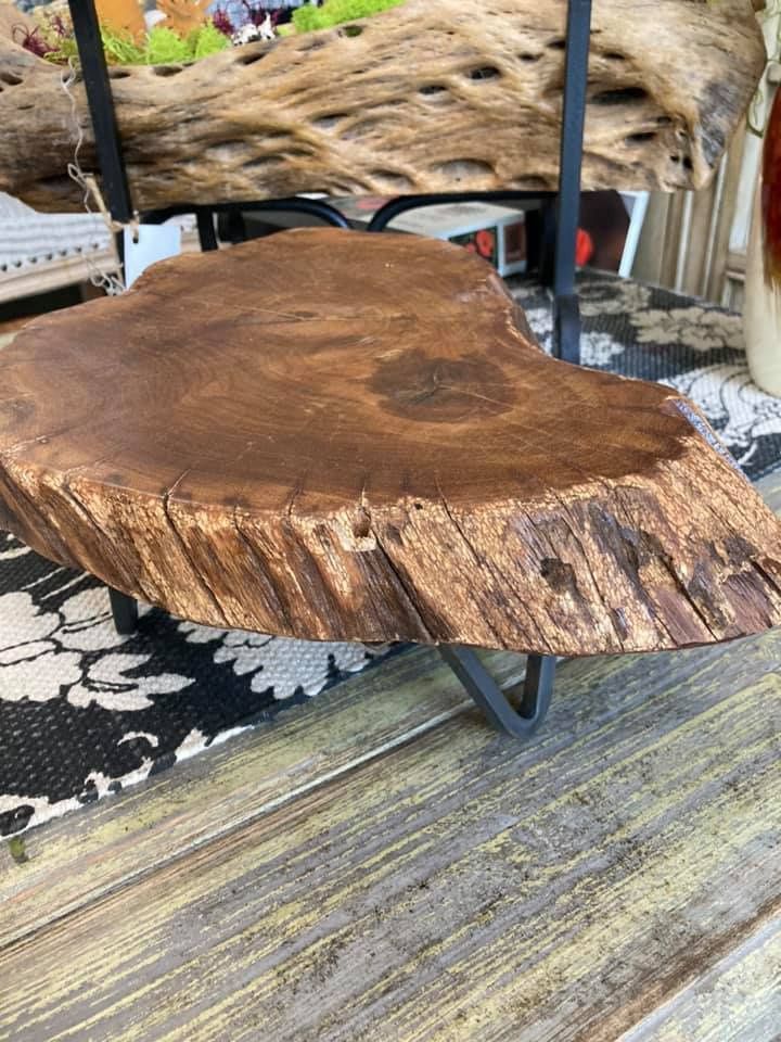 Wood Slab Pedestal w/ Metal Hair Pin Legs