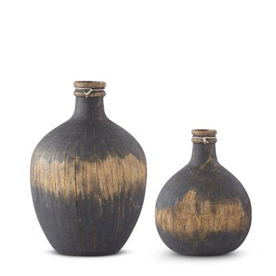 Large 18.75in Black &amp; Tan Coconut Resin Vase
