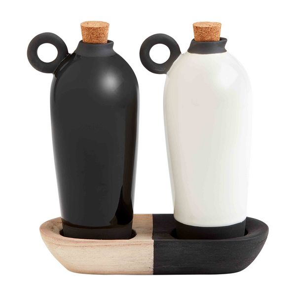 Black &amp; White Oil &amp; Vinegar Set with Caddy