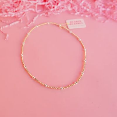 Beaded Blondes Olive Gold w/ Silver Beaded Necklace 18&quot;