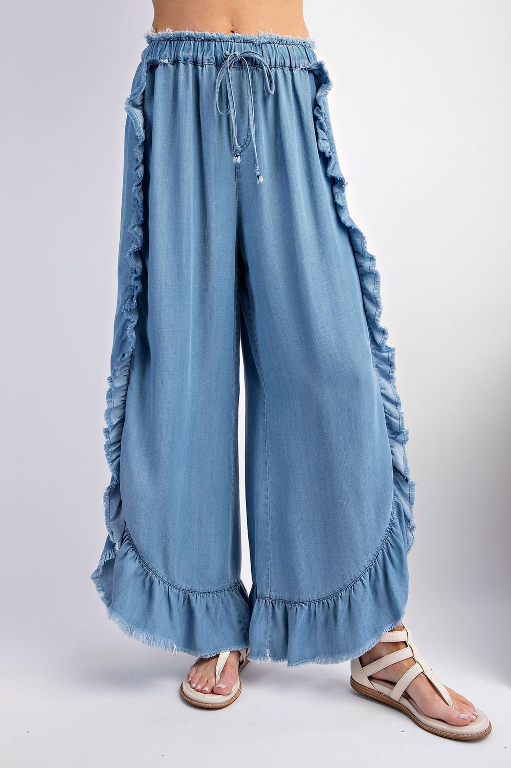 Washed Ruffle Denim Pants Denim