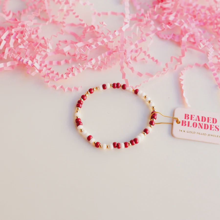 Beaded Blonde Maroon/white game day sprinkle Bracelet