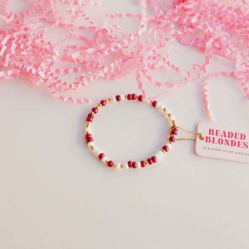 Beaded Blonde Maroon/white game day sprinkle Bracelet