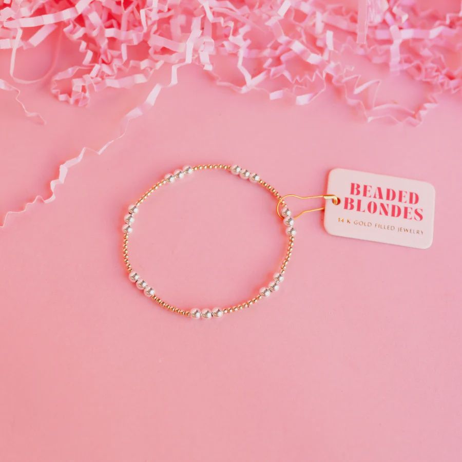 Beaded Blondes ILY Bracelet Gold w/Silver