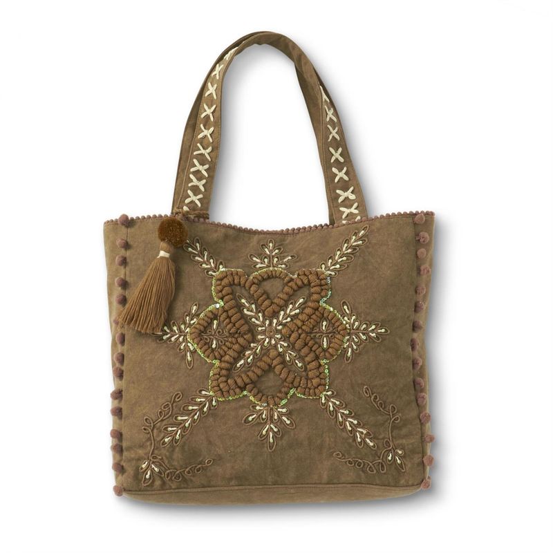 Brown Embroidered Tote