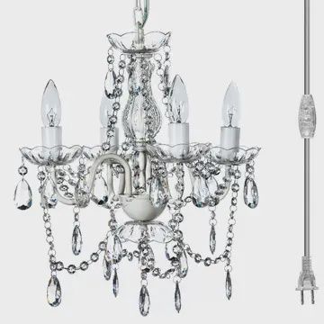 4 Light Crystal White Plug-in Chandelier