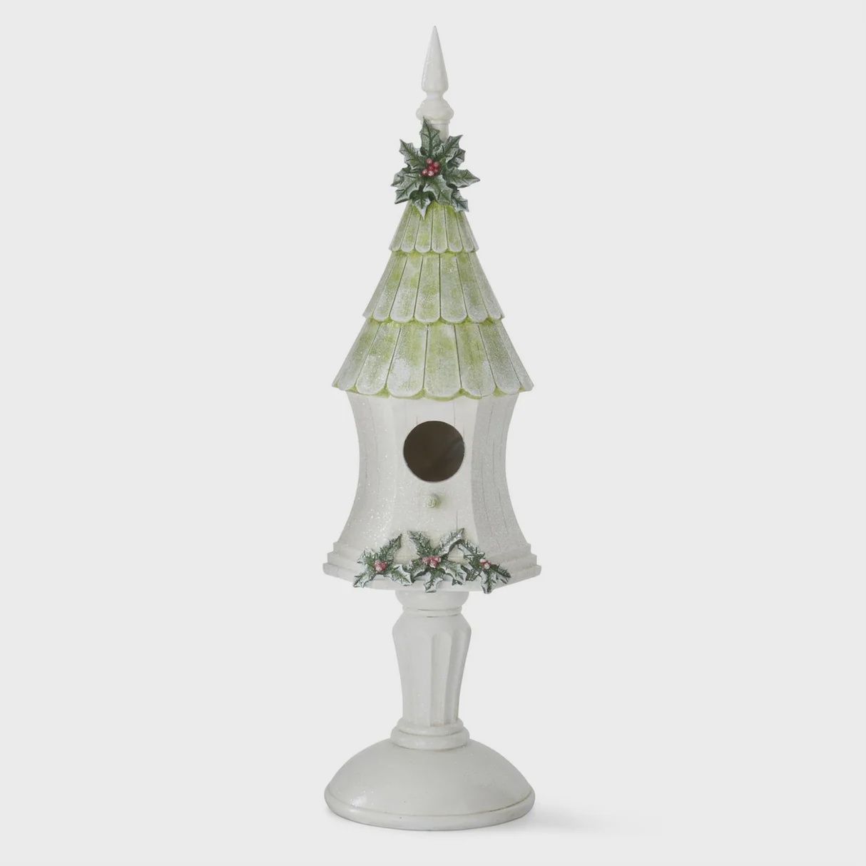 15.75&quot; White &amp; Green Xmas Birdhouse